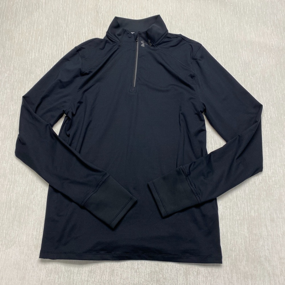 Under Armour 1/4 Zip Athletic Top Womens Medium Black Run Sports Fitted Workout